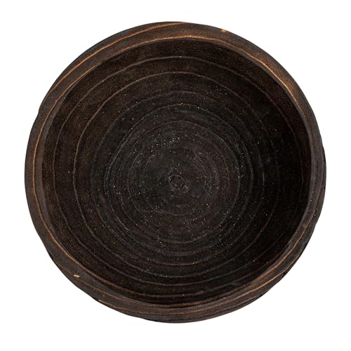 Creative Co-Op Round Paulownia Wood Pedestal Bowl, Marbled Brown Finish - color: Charred Brown
