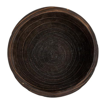 Creative Co-Op Round Paulownia Wood Pedestal Bowl, Marbled Brown Finish - color: Charred Brown