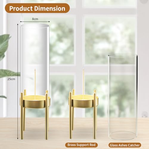 Incense Holder for Sticks Modern Anti-Ash Flying Insence-Stick Burner Holder with Removable Glass Ash for Meditation Catcher Desktop Home Yoga Room