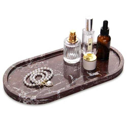 Oval Marble Bathroom Vanity Tray, Rosso Lepanto, 12" x 6" x 0.8" | Natural Luxury Marble, Home Kitchen Bathroom Table Tray, Stone Decorative Countertop Tray, For Coffee Perfume Jewelry - color: Rosso Lepanto, size: 5.9" x 0.7" x 11.8"