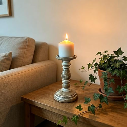 Hosley Set of 2 High Wood Candle Holder 8 Inch High for Pillar Wax Candles Flameless Candle. Distress Finish Candleholder. Ideal Gift for Wedding Party Home Spa Reiki Aromatherapy Candle Gardens O4 - size: 8 inch high x 2 Count
