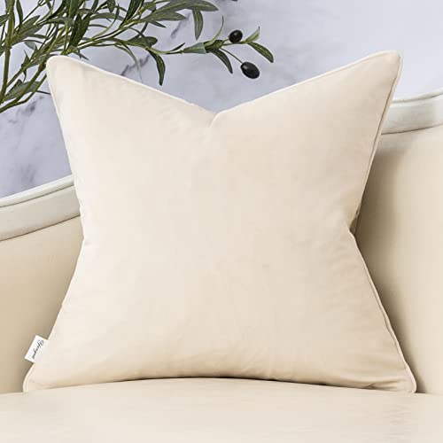 Beige Square Throw Pillow Cover Wavy Velvet Cushion Cover Modern Zippered Pillowcase for Sofa Couch Bedroom Living Room Chair, 18 x 18 Inch - color: Beige, size: 18" x 18" (Pack of 1)