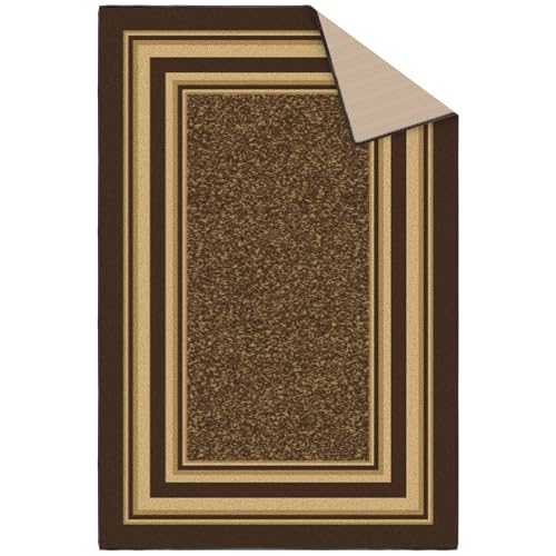 Ottomanson 3x5 Area Rugs – Ultra-Thin Entryway Rug - color: Border Brown, size: 3'3" x 4'7" (Area Rug)