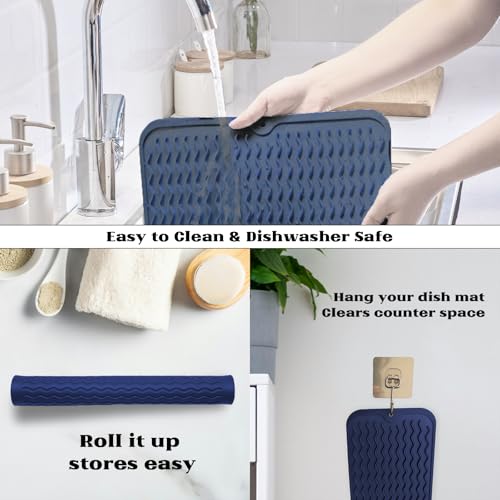 ZLR 4-in-1 Silicone Mat: Air Fryer & Coffee Maker, 12"x12", Midnight Blue | Dish Drying Mat, Heat-Resistant Trivet to 450°F, Appliance Non-Slip Base, Food-Grade, Dishwasher Safe, Rolls Up - color: Midnight Blue, size: 12" x 12"