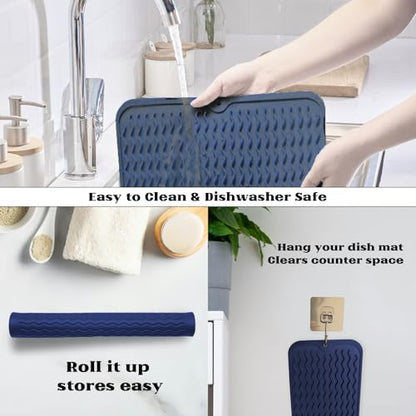 ZLR 4-in-1 Silicone Mat: Air Fryer & Coffee Maker, 12"x12", Midnight Blue | Dish Drying Mat, Heat-Resistant Trivet to 450°F, Appliance Non-Slip Base, Food-Grade, Dishwasher Safe, Rolls Up - color: Midnight Blue, size: 12" x 12"