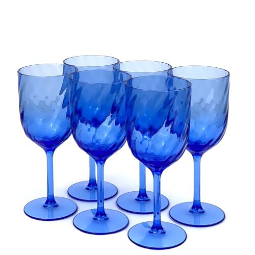 Yalin Set of 6 Unbreakable 15 oz Acrylic Plastic Wine and Water Tumbler Stackable Goblets. (Blue, 15 oz) - color: Blue, size: 15 oz