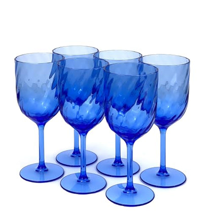 Yalin Set of 6 Unbreakable 15 oz Acrylic Plastic Wine and Water Tumbler Stackable Goblets. (Blue, 15 oz) - color: Blue, size: 15 oz
