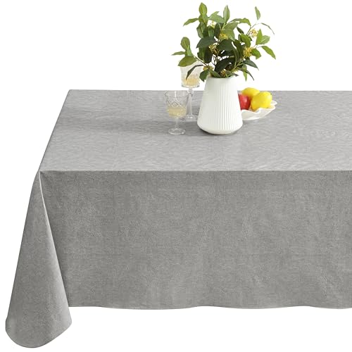 Newbridge Napa Leaf Grey Vinyl Flannel Backed Tablecloth, 52 x 52 Inch Square, Hotel Quality Waterproof Indoor Outdoor Table Cover for Kitchen, Patio, Dining, BBQ - color: Grey, size: 52" x 52" (Square)
