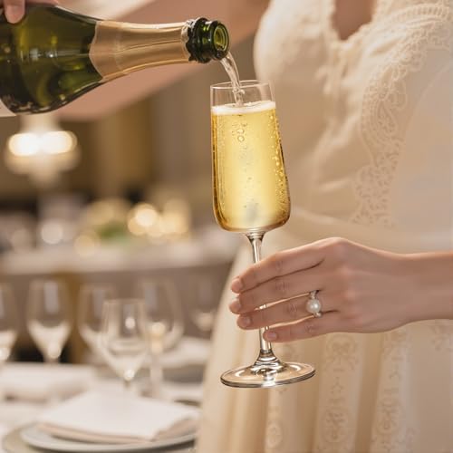 KAMMAK Champagne Flutes, Crystal Glass,220ML Champagne Glasses, Set of 2 | Clear Champagne Flutes with Long Stem and Thin Rim for Wine, Weddings, Anniversaries, Parties and Gifts, CP23 - style: Cp23