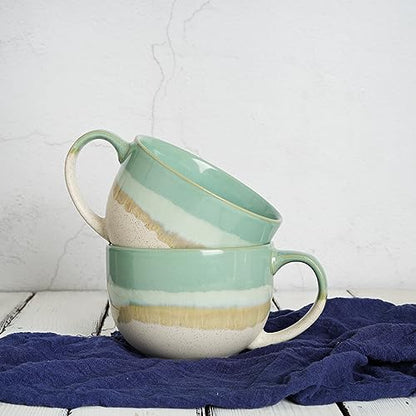 Bosmarlin Ceramic Jumbo Coffee Mug Set of 2, 23 Oz, Large Mug Soup Bowls with Handles, Dishwasher and Microwave Safe (Mint Green) - color: Mint Green