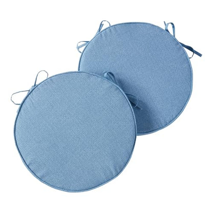 Set of 2 Outdoor 18 inch Round Patio Dining Chair Pads – Comfortable Fiber-Filled Seat Cushions with Ties, Reversible Polyester Fabric, Denim - color: Denim