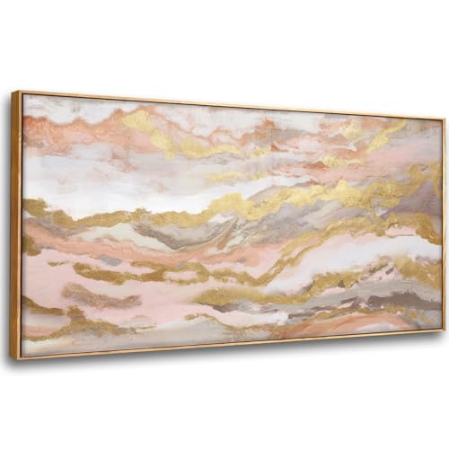 Abstract Pink Canvas Wall Art Framed Gold Abstract Line Artwork for Living Room Decor Canvas Art Bedroom Pictures Office Decoration for Wall 30x60in - color: Pink, size: 29"x58"