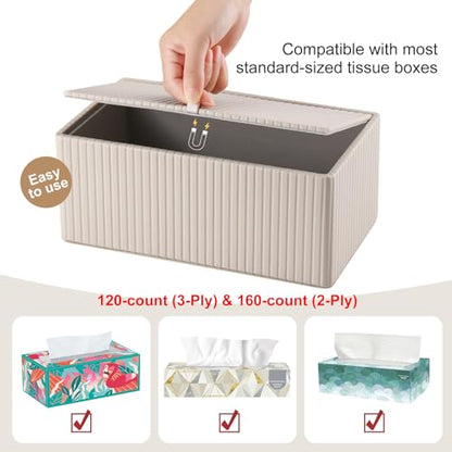 PU Leather Tissue Box Cover Rectangular Tissue Box Holder with Magnetic Bottom, Napkin & Facial Tissue Holder Dispenser for Home, Office for Standard 120-count/160-count (2-Ply) Beige Stripe - color: Beige Stripe