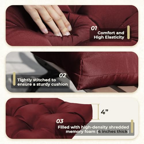 All Weather Waterproof Wicker Chair Cushions of 3 Pieces, Outdoor Wicker Chair Cushion for Patio Furniture Loveseat Settee Bench, 1 Loveseat and 2 U-Shaped Thickened Cushions, Red - color: Red