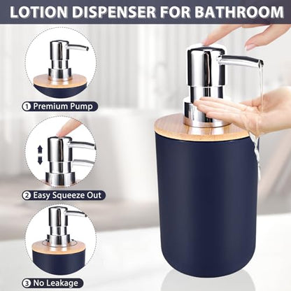 Bathroom Accessories Set 5Piece Navy Blue Bathroom Sets, Toothbrush Holder, Toothbrush Cup, Lotion Soap Dispenser, Soap Dish and Qtip Holder Bathroom Decor - style: Navy Blue