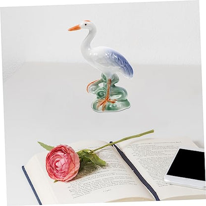 ULTECHNOVO Ceramic Crane Figurine Ornament 1PCS Cute Animal Statue for Desktop Decoration Rustic Style Home Decor Aesthetically Pleasing Ceramic Craft