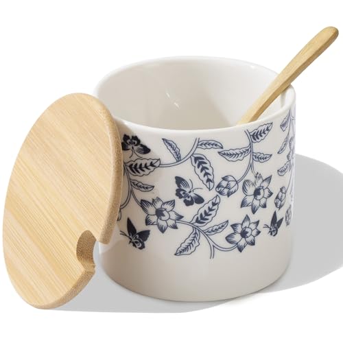 Salt Cellar with Lid and Spoon, 9oz Salt Containers for Countertop | Moisture-Proof Salt Box, Beautiful Salt Holder