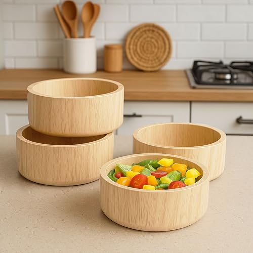 Woodard & Charles Rubberwood Ind Salad & Snack Bowls, 6.5" x 2.5", Set of 4 | Individual Wood Serving Bowls for Salad, Snacks, Fruit, Nuts, Candy, Chips and More. Ideal for Entertaining and Everyday Use - size: 6.5" x 2.5" Rubberwood Individual Bowls - Se