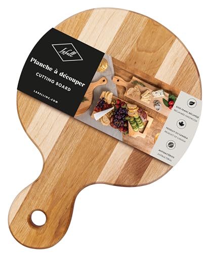 Labell Canadian Maple Wood Cutting Board with Handle, 7 x 10 x 0.75 in | Multi-Purpose Charcuterie Board, Flat Paddle, for Meat, Cheese, Veggies, Serving - size: Medium (7" x 10")