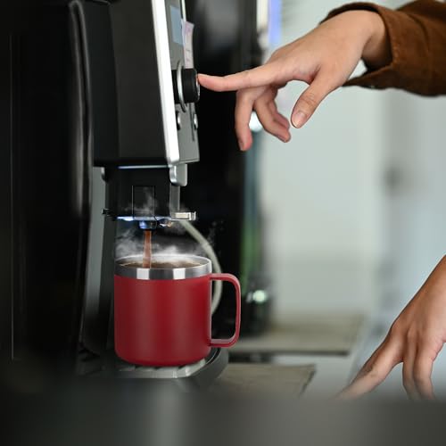 VEGOND 14 oz Insulated Coffee Mug Bulk with Handle, Stainless Steel Travel Coffee Mug with Lid, Double Wall Vacuum Metal Coffee Cup, Coffee Tumbler Powder Coated, Red 4 Pack - color: Red, size: 14 Ounces (4 Pack)