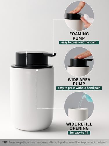 Bosilunlife Soap Dispenser and Toothbrush Holder Set - 11Oz Foam Soap Dispenser Pump Ceramic Bathroom Counter Soap Toothbrush Holder Set White Bathroom Accessories Set - color: White-cylinder Foam