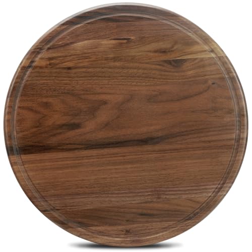 14" Round Walnut Wood Cutting Board for Kitchen | Wooden Chopping Board With Juice Grooves - size: 14"L x 14"W