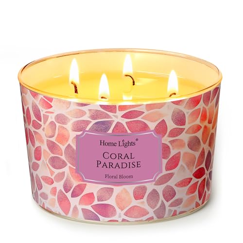 HomeLights Coral Paradise Scented Candles | 18oz Soy Candles Bohemian Natural Textures 4-Wick Large Candle Jars | Ideal Candle Gifts for Events, Home Decor Stress, Relief & Relaxation - color: Coral Paradise, size: 18oz 4-wick