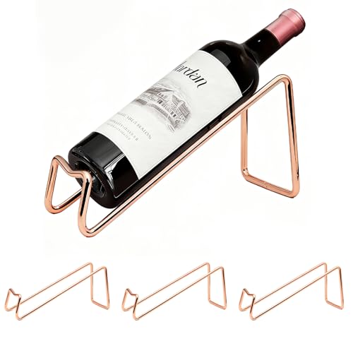 4-Pack Countertop Wine Bottle Holder, Small Metal Wire Wine Rack Stand for Tabletop Storage, Cabinet, Pantry, Bar, and Kitchen Organization (Rose Gold) - color: Rose Gold