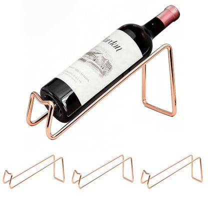 4-Pack Countertop Wine Bottle Holder, Small Metal Wire Wine Rack Stand for Tabletop Storage, Cabinet, Pantry, Bar, and Kitchen Organization (Rose Gold) - color: Rose Gold