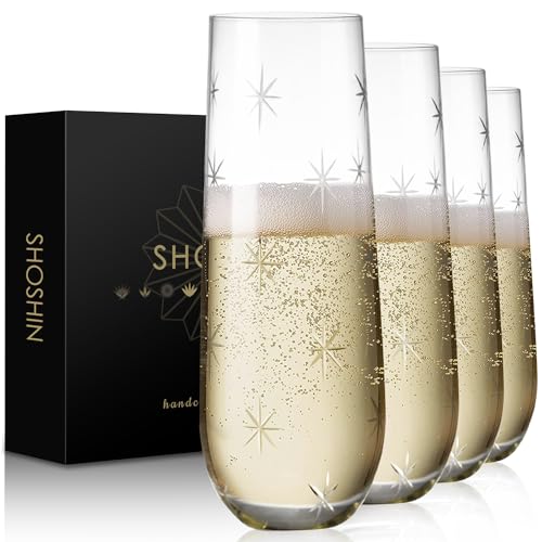 SHOSHIN Stemless Champagne Flutes - Elegant Hand-Cut Crystal Glasses - color: Stars