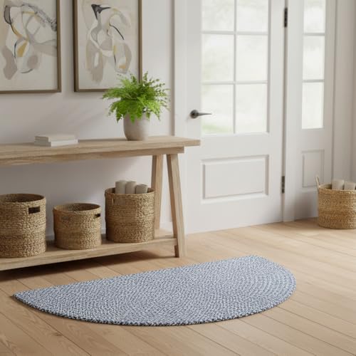 Super Area Rugs Farmhouse Braided Rug Cotton Kitchen Reversible Carpet Blue & White, 20" X 40" Half Circle - color: Blue & White, size: 1'8" x 3'4" (Semicircular)