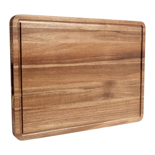 20 Inch Large Acacia Wood Cutting Board, 1.3 Inch Thick Reversible Butcher Block for Kitchen, Large Charcuterie & Cheese Board with Deep Juice Groove, for Serving, Meat, Vegetables - size: 20"L x 15"W