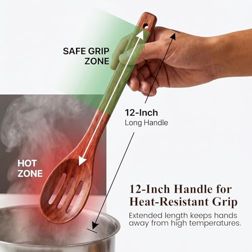 HANSGO Wooden Spoons for Cooking, 3PCS Kitchen Utensils Set for Nonstick Pans, 12Inch Wooden Spatula for Stirring Frying Mixing, Sturdy & Smooth Edges, Kitchen Gifts for Women, Cooking Gifts for Men
