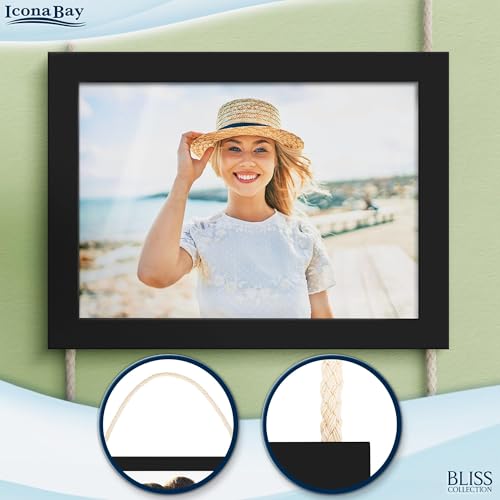 5x7 Hanging Picture Frames Collage with 8 Openings - Basic Black, 2 PK | Icona Bay casual style engineered wood frames, designed for wall hanging, space-saving photo display, Bliss collection - color: Basic Black, size: 5x7