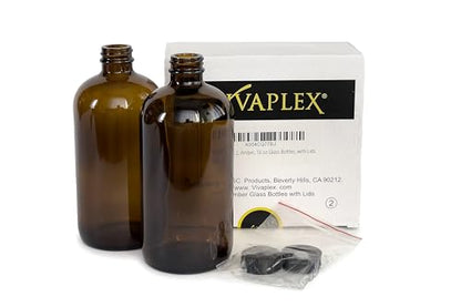 Vivaplex, 2, Amber, 16 oz Glass Bottles, with Lids