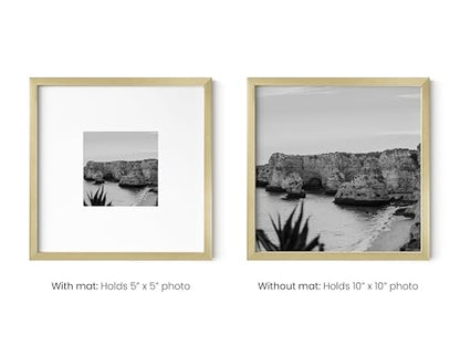 HAUS AND HUES 10x10 Gold Metal Picture Frame Matted to 5x5 - Features Premium Aluminum & Hanging Hardware, Shatterproof Plexiglass - Ideal for Home, Office (10x10 in, Gold, Set of 1) - color: Gold Metal, size: 10x10 in, style: Set of 01