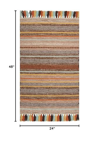SAFAVIEH Montauk Collection Accent Rug - 2'6" x 4', Brown & Multi, Handmade Boho Stripe Fringe Cotton, Ideal for High Traffic Areas in Entryway, Living Room, Bedroom (MTK901H) - color: Brown/Multi, size: 2'6" x 4' (Rectangular)