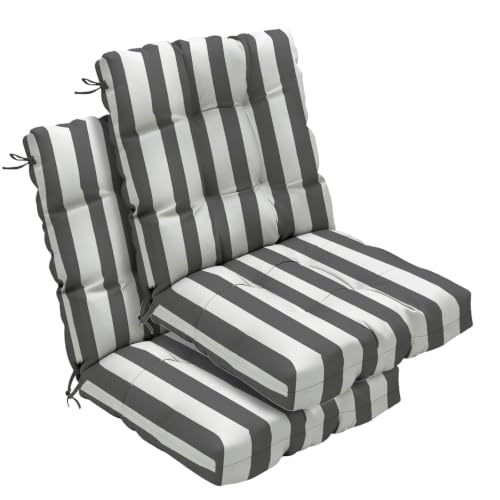 Outdoor Chair Cushions 42x21x4 Inch Set of 2, Dark Gray Stripe | Patio Cushions for Dining Rocking Chairs, High Back Soft Seat Pad with Ties, Waterproof Fade Resistant, Indoor Outside Use - color: Dark Gray White Stripes