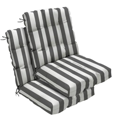 Outdoor Chair Cushions 42x21x4 Inch Set of 2, Dark Gray Stripe | Patio Cushions for Dining Rocking Chairs, High Back Soft Seat Pad with Ties, Waterproof Fade Resistant, Indoor Outside Use - color: Dark Gray White Stripes