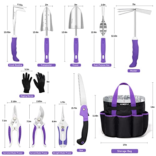 Purple Garden Tool Set Gardening Items for Women - 11PCS Heavy Duty Garden Tools with Detachable Storage Bag, Weeder, Dual-Purpose Hoe - color: Purple