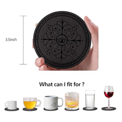 Coasters Set of 6 - PU Leather Coasters for Drinks with Holder - Black - color: Black