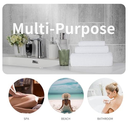 MICROFI Microfiber Waffle Bath Towels, 3 Pieces, Oversized, Soft, Absorbent, Fast Drying, Lint Free, Includes Bath, Face and Hand Towels 430 GSM - color: White