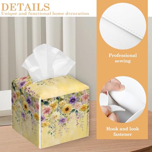 Tissue Box Cover, Yellow Wisteria Flowers Tissue Box Holder Waterproof Leather Facial Paper Organizer Dispenser for Bathroom Home Car Nightstand Vanity - color: Yellow Wisteria Flowers