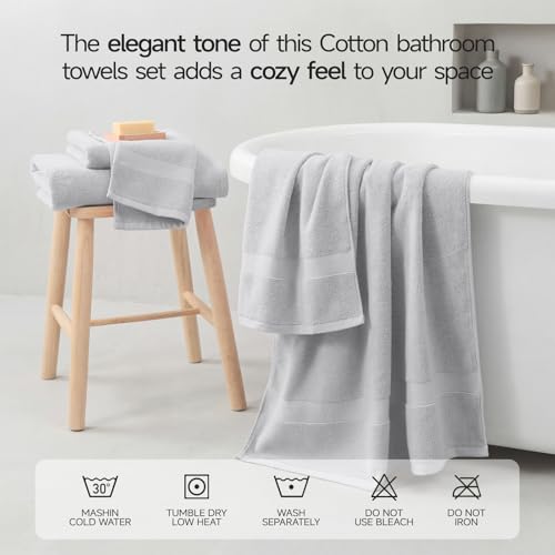 ecolook Ultra Soft 6-Piece Towel Set, 100% Cotton | Lighter Weight, Quick Dry, Highly Absorbent, 2 Bath, 2 Hand, 2 Washcloths, Perfect for Bathroom, Light Gray - color: Light Gray