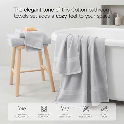ecolook Ultra Soft 6-Piece Towel Set, 100% Cotton | Lighter Weight, Quick Dry, Highly Absorbent, 2 Bath, 2 Hand, 2 Washcloths, Perfect for Bathroom, Light Gray - color: Light Gray