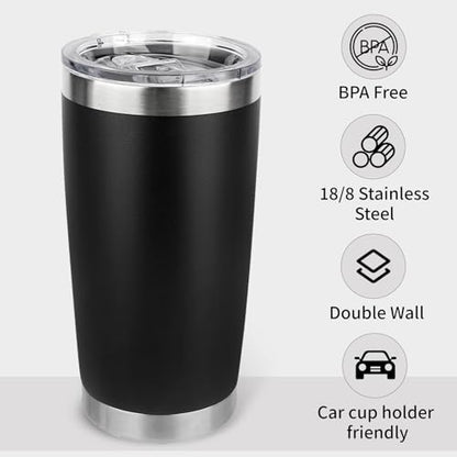 20oz Stainless Steel Tumbler Bulk with Lid, Travel Mug - Double Wall Vacuum Powder Coated Cup - Black, 6 Pack - color: Black, size: 6 Pack