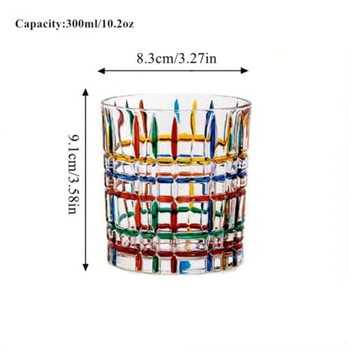 Set of 6 or 5 Hand-painted Colorful Glass Tumblers, Drinking Glassware, Cocktail Glasses for Iced Coffee Juice Tea Beverage Milk Wine With Artistic Design - color: Vertical-Stripes Set of 5