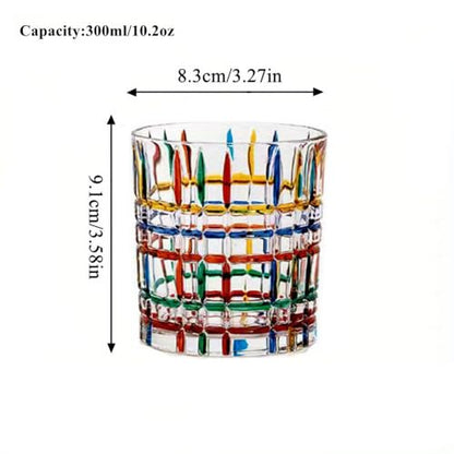 Set of 6 or 5 Hand-painted Colorful Glass Tumblers, Drinking Glassware, Cocktail Glasses for Iced Coffee Juice Tea Beverage Milk Wine With Artistic Design - color: Vertical-Stripes Set of 5