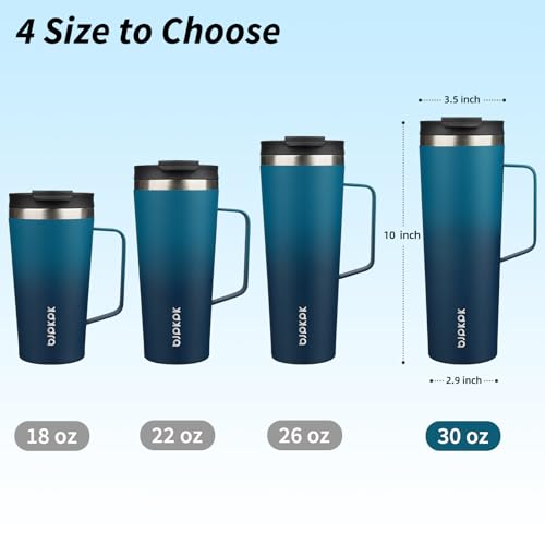 BJPKPK 30oz Insulated Tumbler with Handle, Lid & Straw, Stainless Steel | Double Wall Vacuum Insulated Coffee Travel Mug - Keeps Cold & Hot, BPA Free, Cupholder Fit for Office, Gym & Travel - color: Sea, size: 30 Ounces