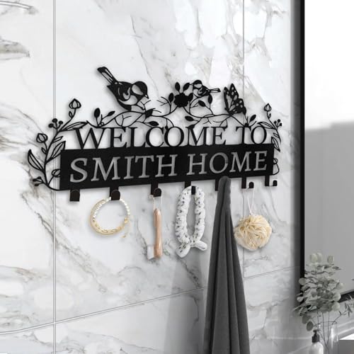 Personalized Key Holder for Wall - Welcome To My Home Metal Wall Key Hanger | Custom Name Key Rack Holder Wall Mount for Living Room Bedroom Doorway Hallway, Unique Housewarming Gift - color: 06 Bird